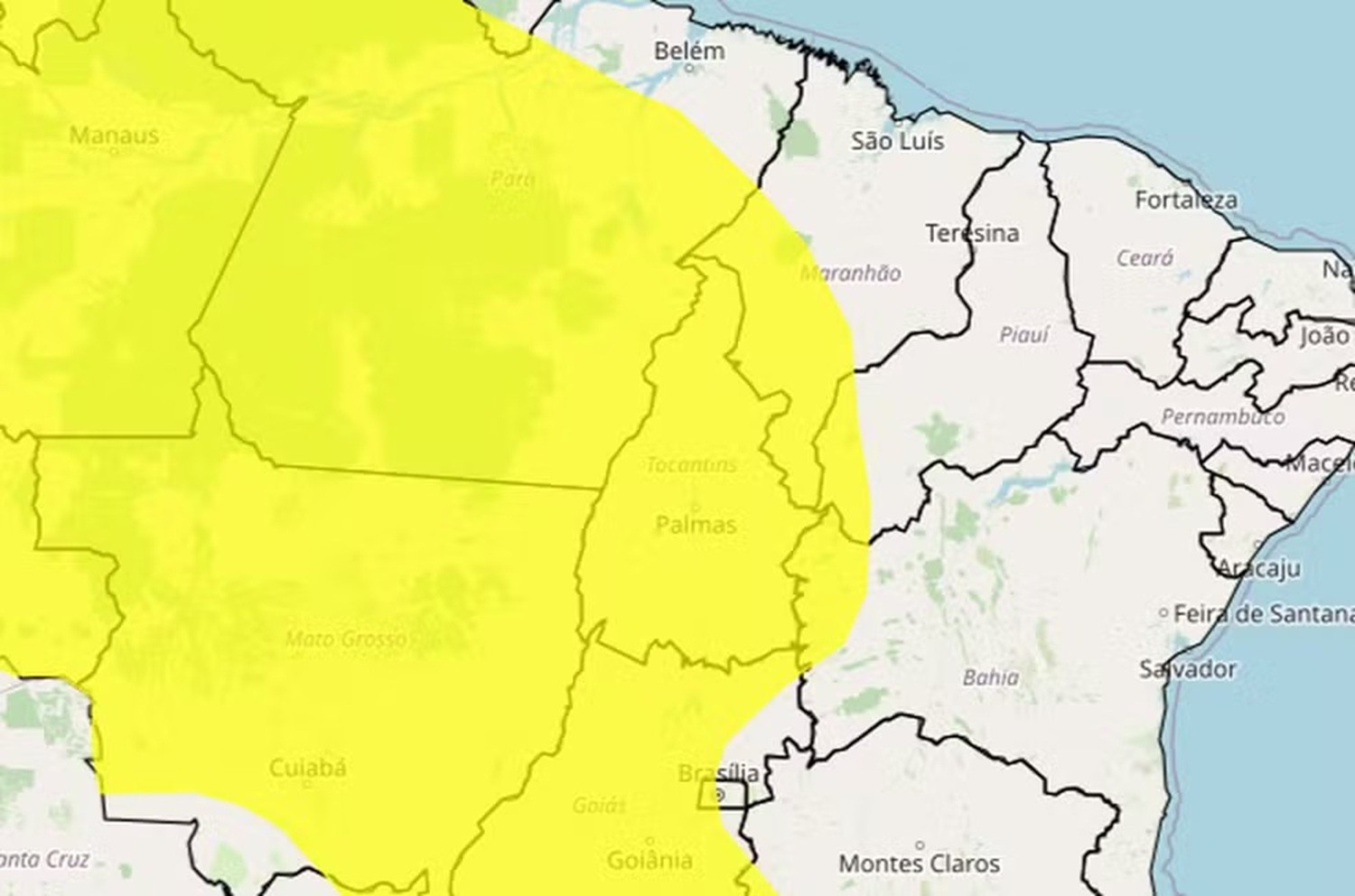 Alerta amarelo com previsão de chuvas intensas cobre todo o Tocantins