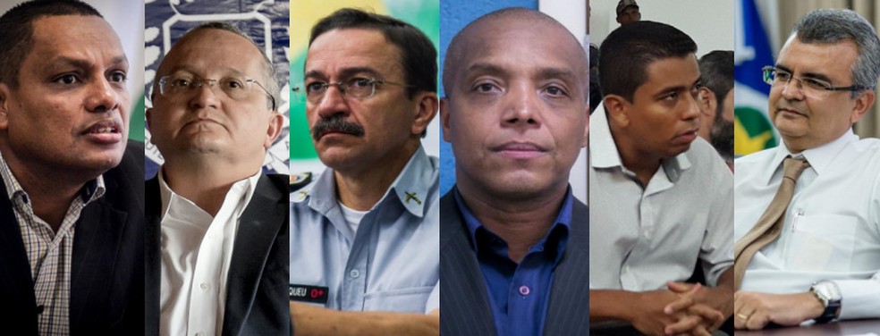 Da esquerda para a direita da foto, Airton Siqueira, Pedro Taques, Zaqueu Barbosa, Evandro Lesco, Gerson Corrêa e Paulo Taques — Foto: Montagem g1