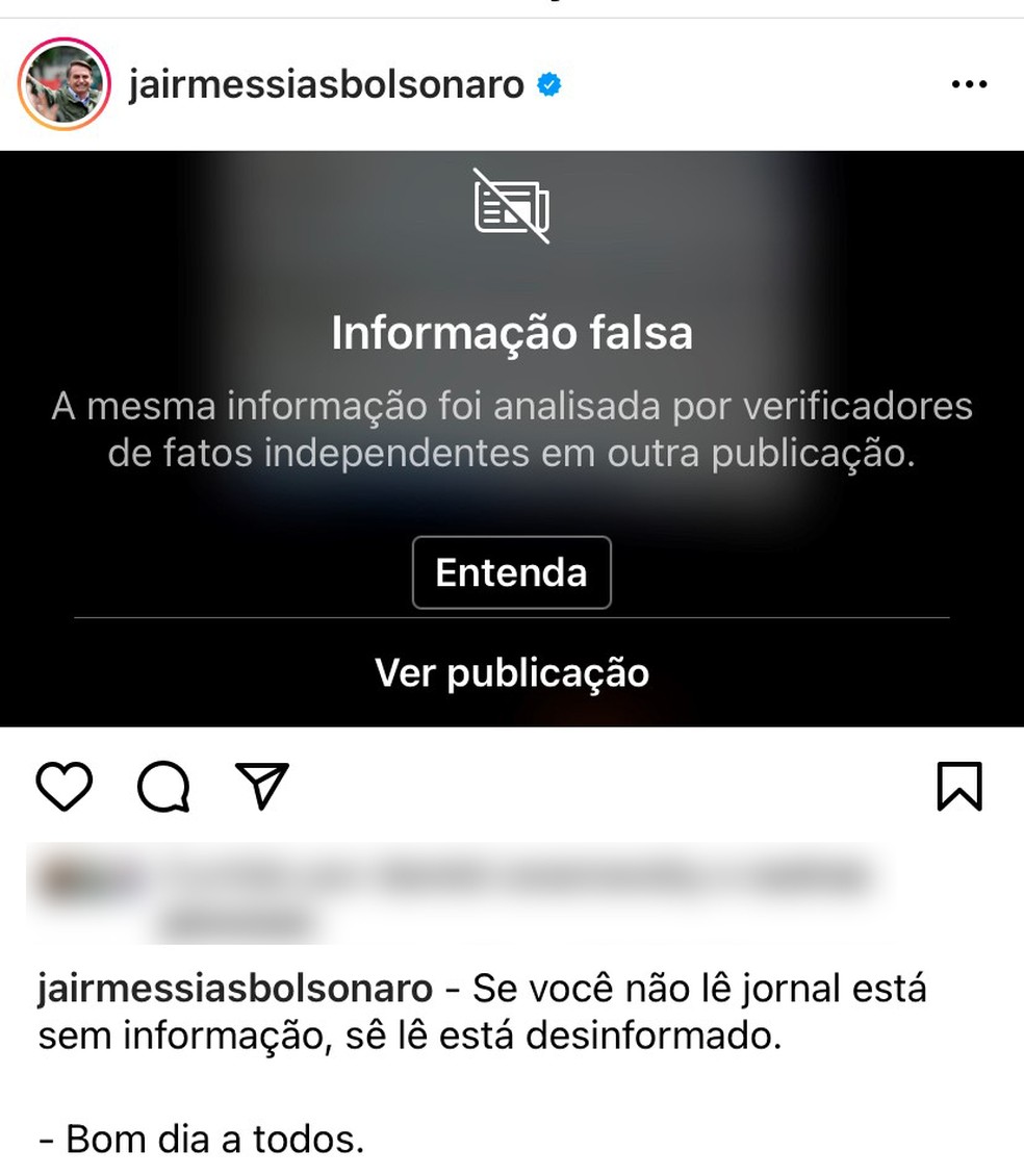 Instagram marca que vídeo de Flávio sobre Datafolha é fake news