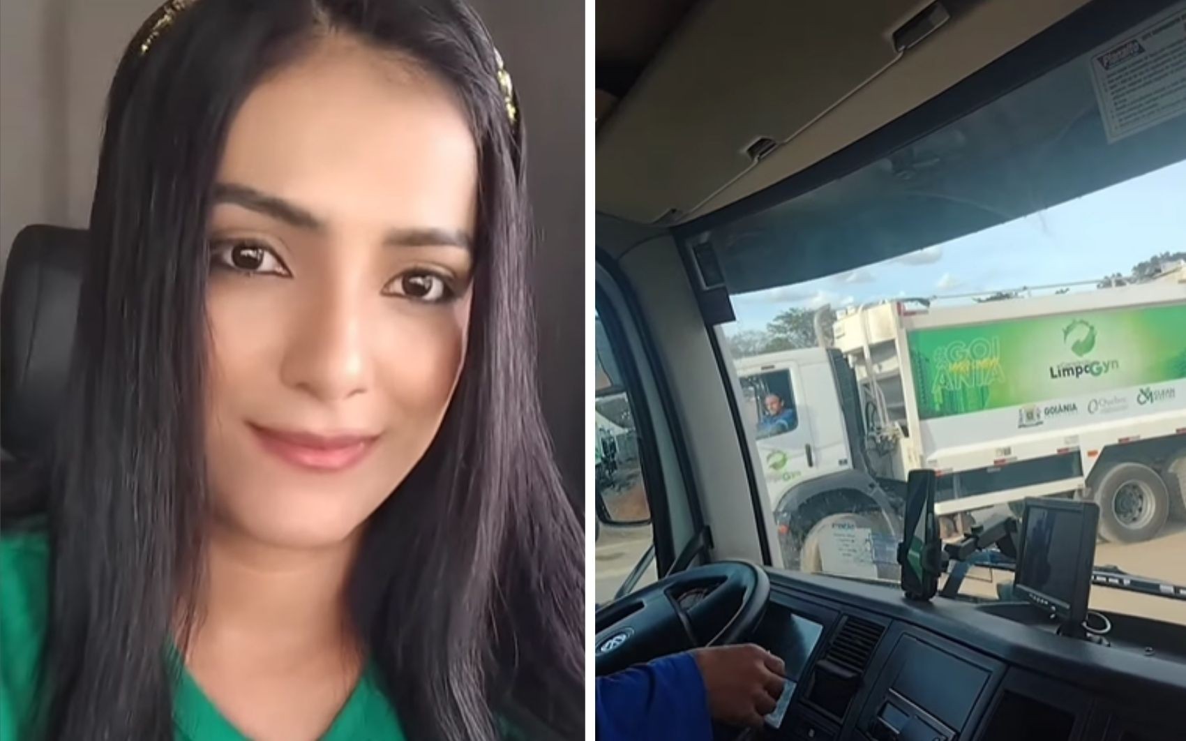 Coletora de lixo chama atenção da web pela beleza ao gravar vídeos durante o trabalho em Goiânia