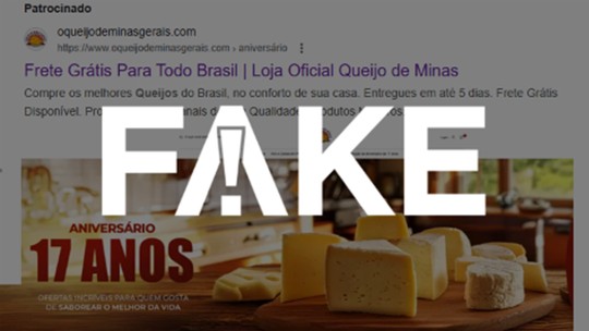 É #FAKE: anúncio leva a site que promete kit com 11 queijos a R$ 79 - Fotos dos produtos usadas em site falso foram indevidamente extraídas de site autêntico. Site falso tem centenas de reclamações de vítimas golpe no Reclame Aqui.