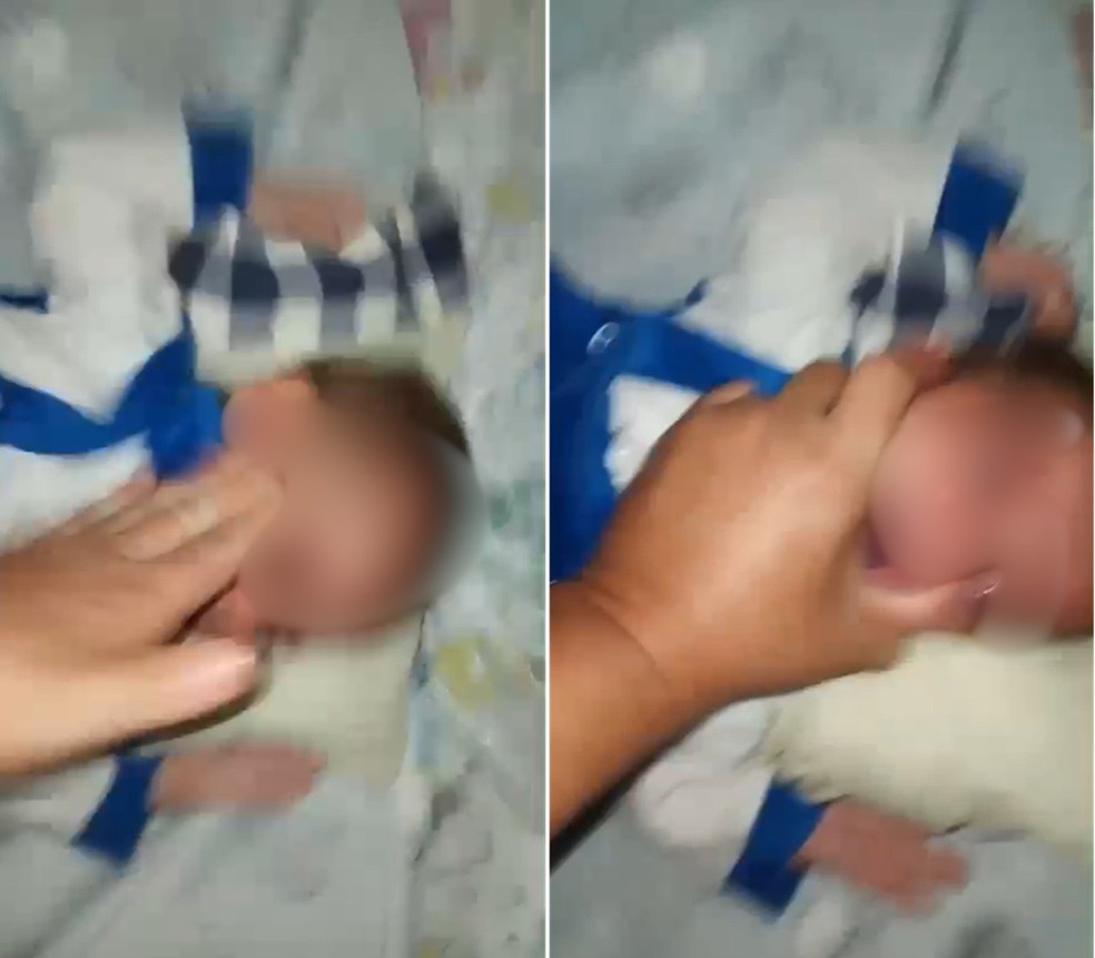 Mãe agredindo o filho de apenas 5 meses — Foto: Reprodução g1