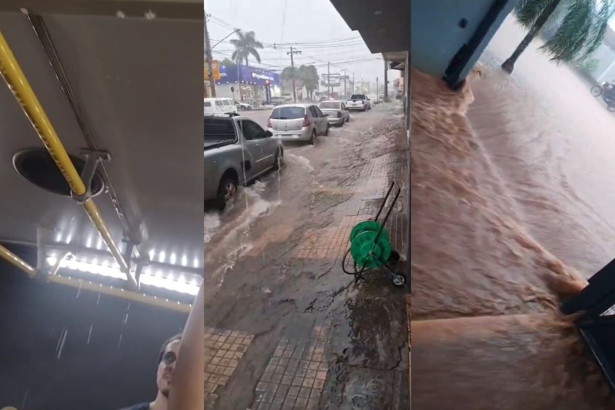 Ônibus é invadido por água durante chuva forte em Campo Grande; veja vídeo