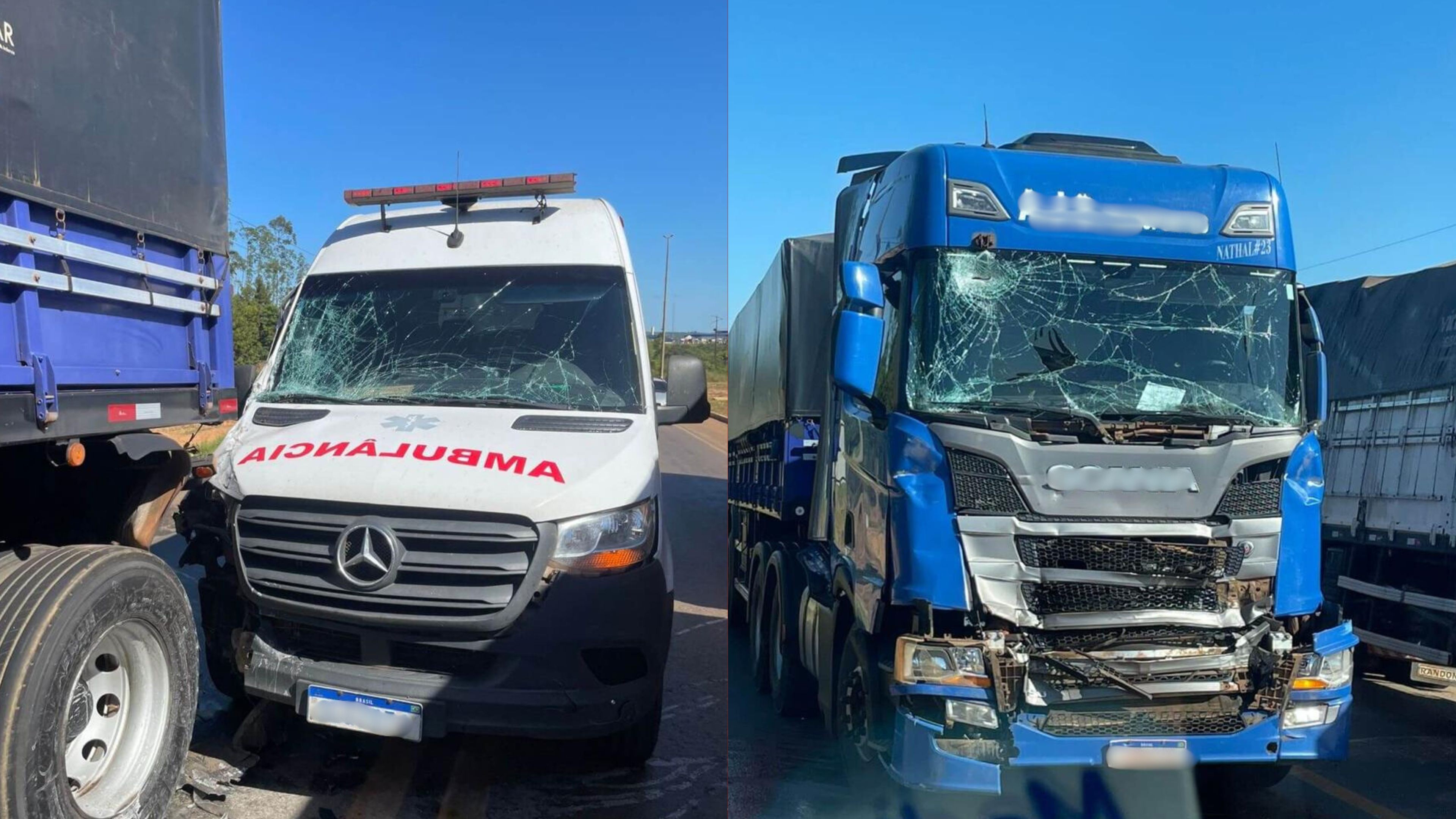 VÍDEO: Ambulância que transportava paciente se envolve em acidente com caminhões e carro em Vilhena, RO