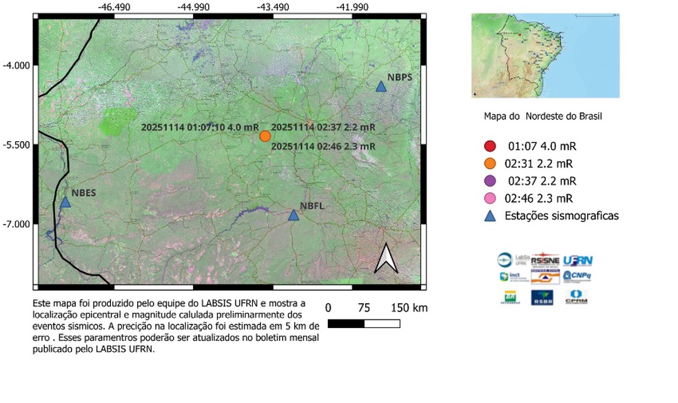 Tremor de terra registrado em Parnarama, segundo a UFRN — Foto: Divulgação/UFRN