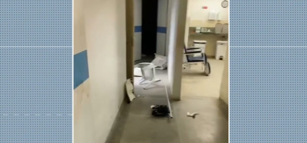 Homem teve ataque de fúria e quebrou salas de hospital em Caaporã, na Paraíba — Foto: Reprodução/TV Cabo Branco
