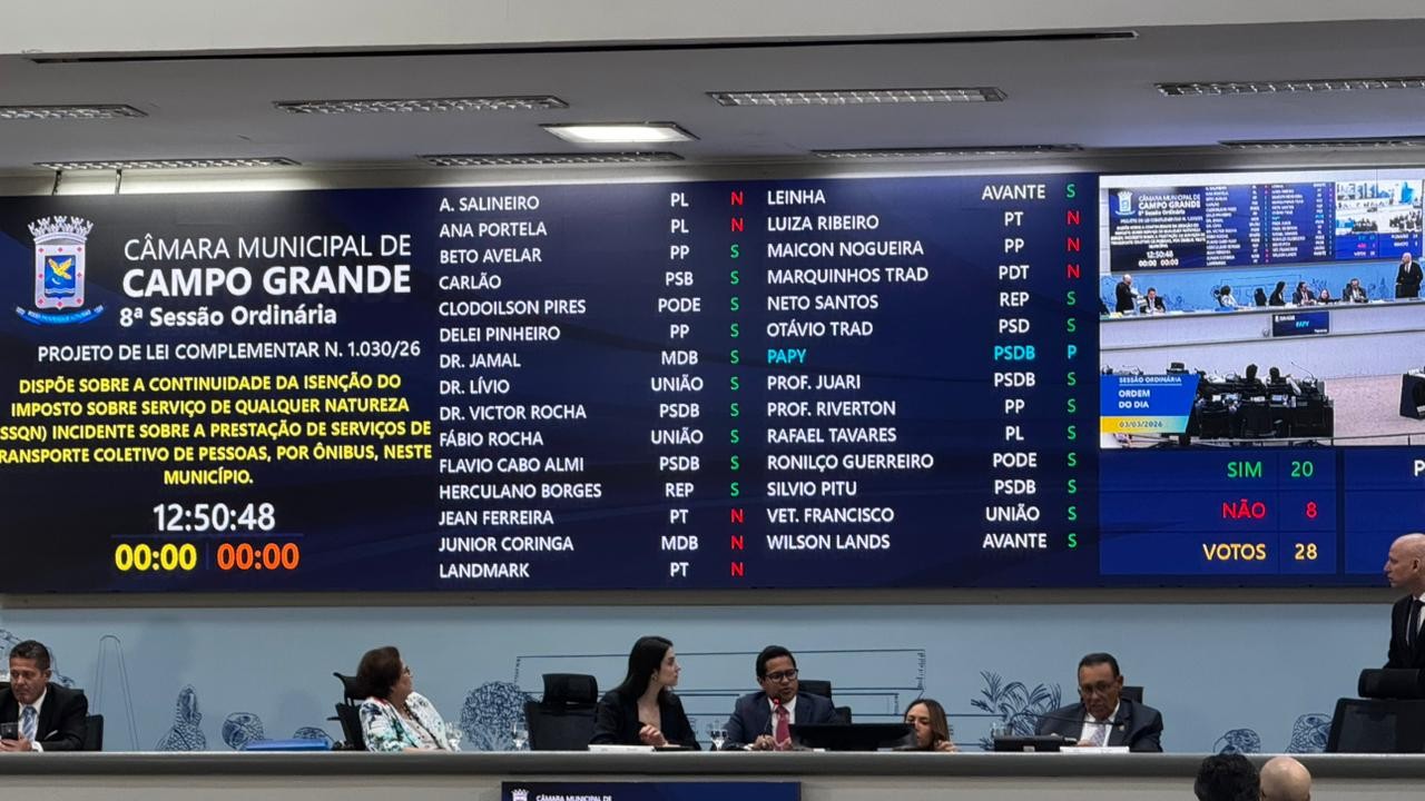 Vereadores de Campo Grande aprovam isenção de R$ 12 milhões em impostos ao Consórcio Guaicurus