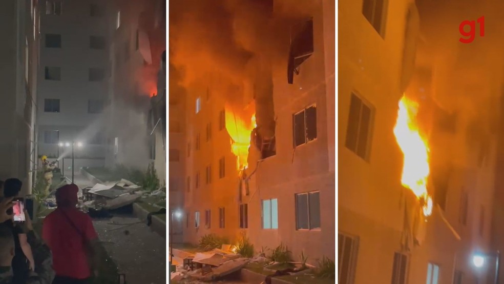 Registro da explosão que atingiu prédio em Porto Alegre — Foto: Reprodução/RBS TV