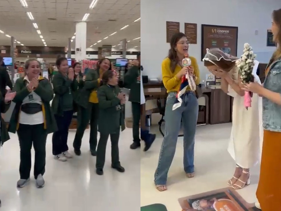 Noiva é surpreendida com despedida de solteira em supermercado de SC — Foto: Arquivo pessoal