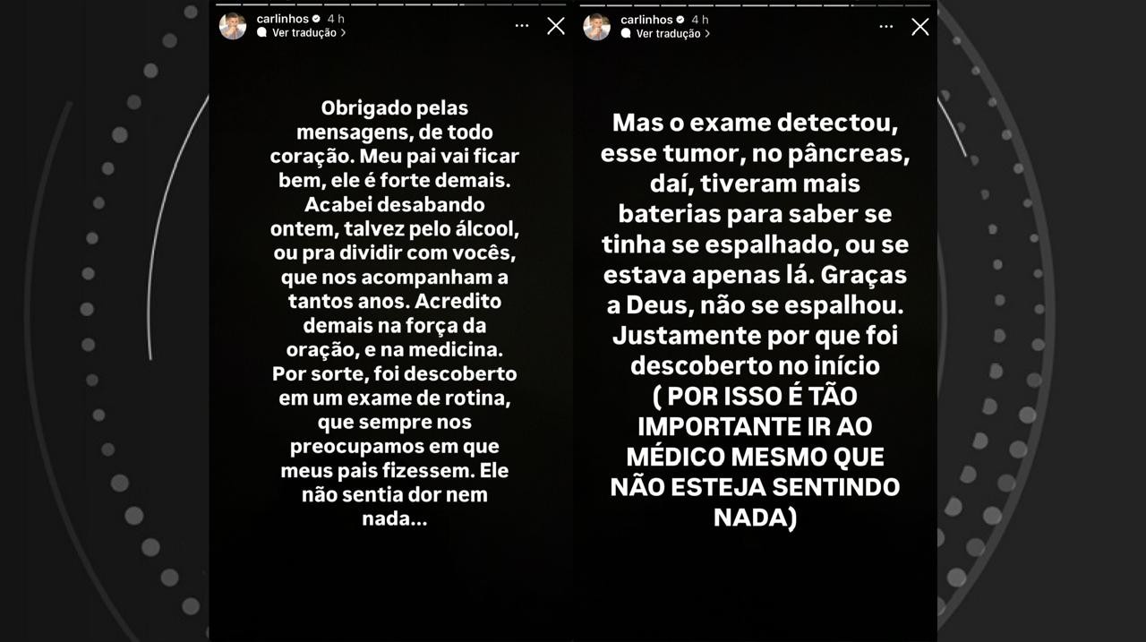 Carlinhos Maia pede desculpas por choro nos stories ao revelar que pai está com câncer: 'Acabei desabando'