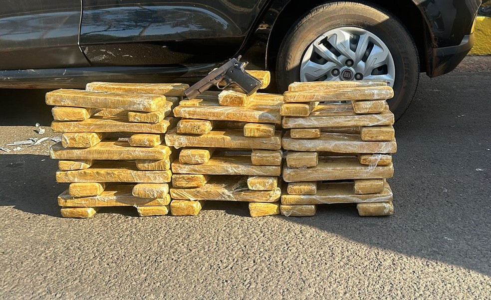 Motorista é preso com 59 tabletes de maconha e pistola municiada, em Regente Feijó (SP) — Foto: Polícia Civil