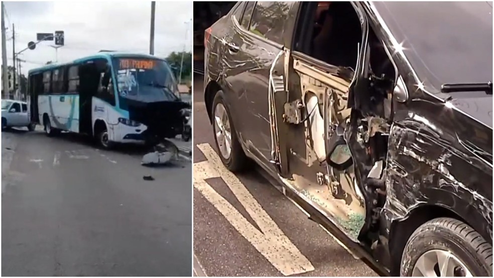 Acidente entre micro-ônibus e carro complica o trânsito na Av. 13 de Maio — Foto: TV Verdes Mares/Reprodução
