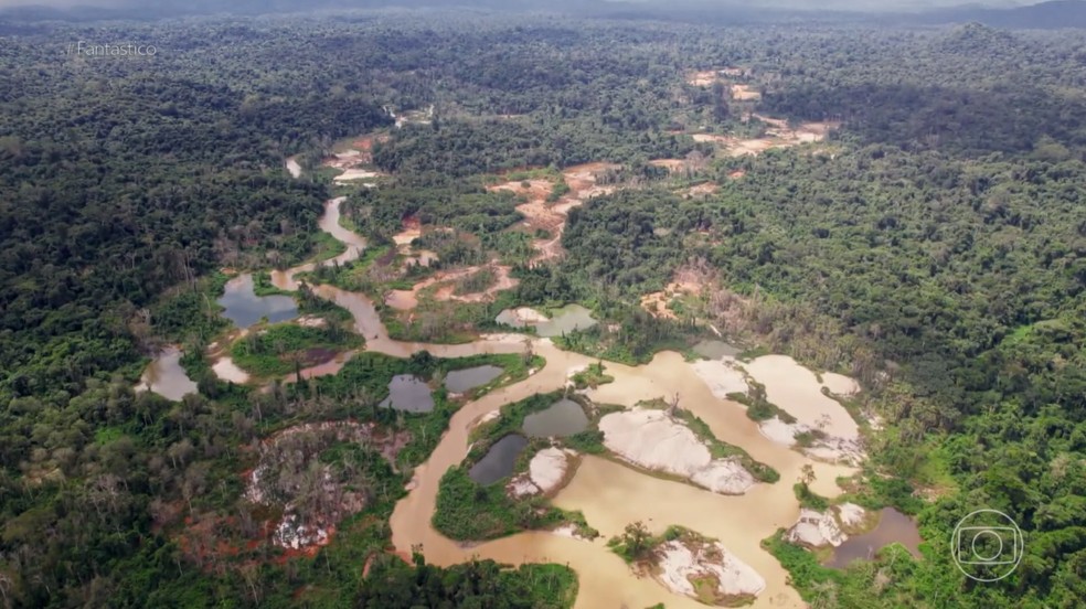 Garimpo ilegal e crise humanitária seguem na Terra Indígena Yanomami — Foto: Reprodução/Fantástico