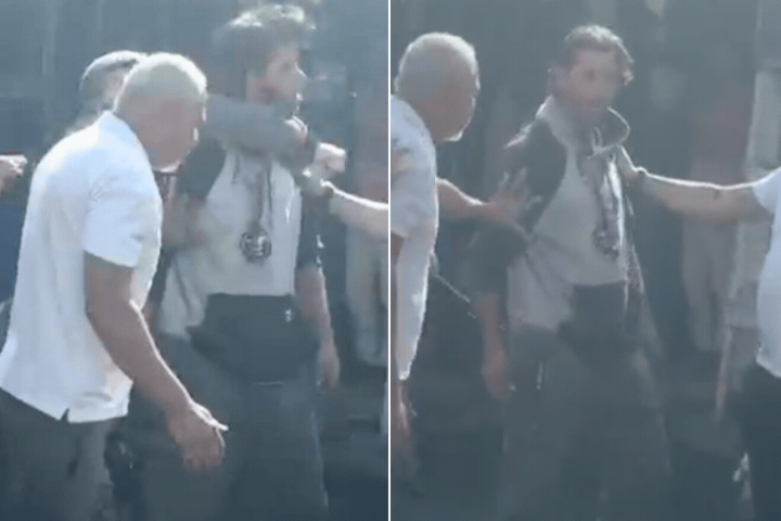 Caminhoneiro leva soco de PM e desaba durante greve pela MP do Frete no Porto de Santos; VÍDEO