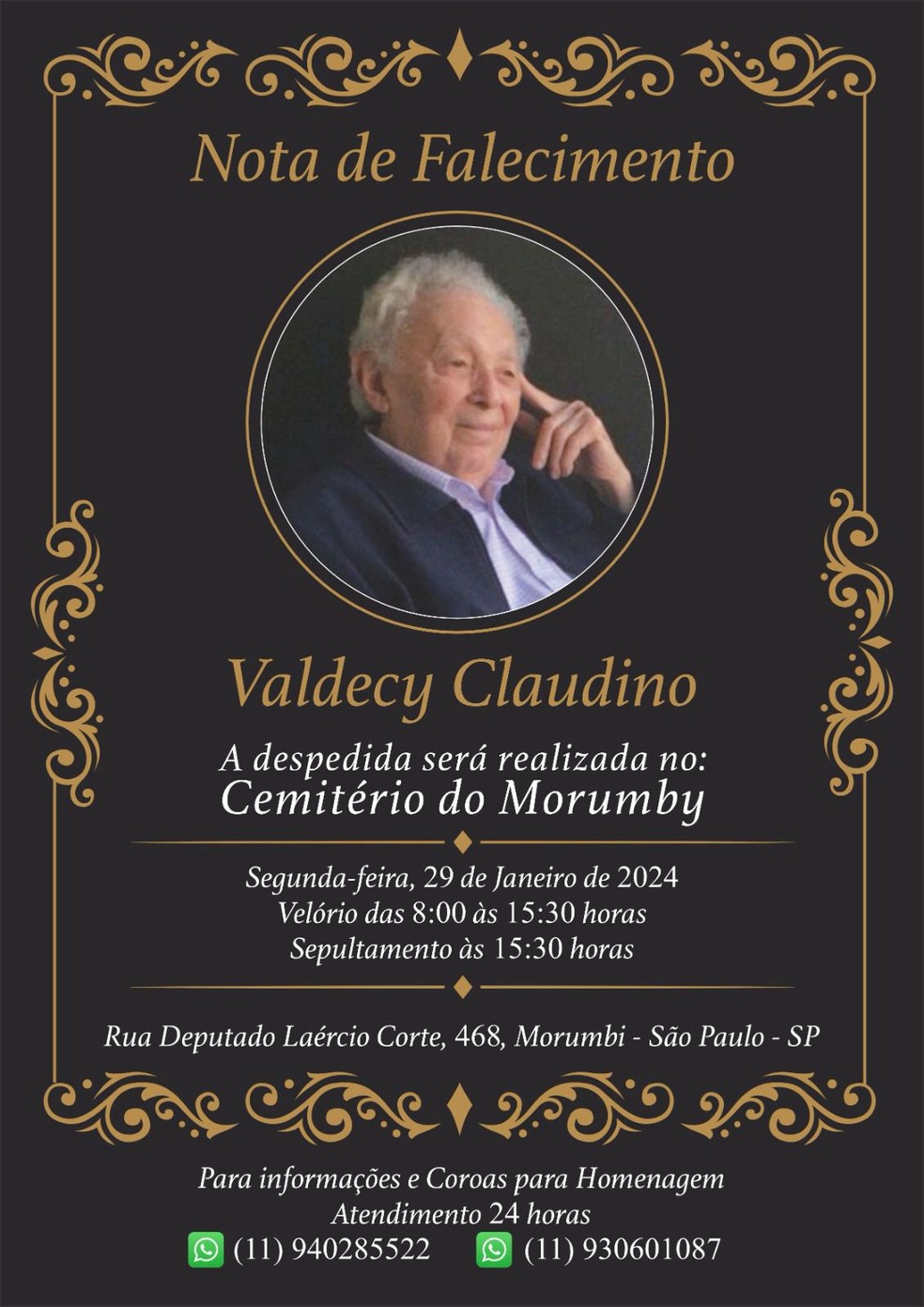 Morre aos 94 anos o empresário Valdecy Claudino, cofundador do Armazém Paraíba — Foto: Grupo Claudino
