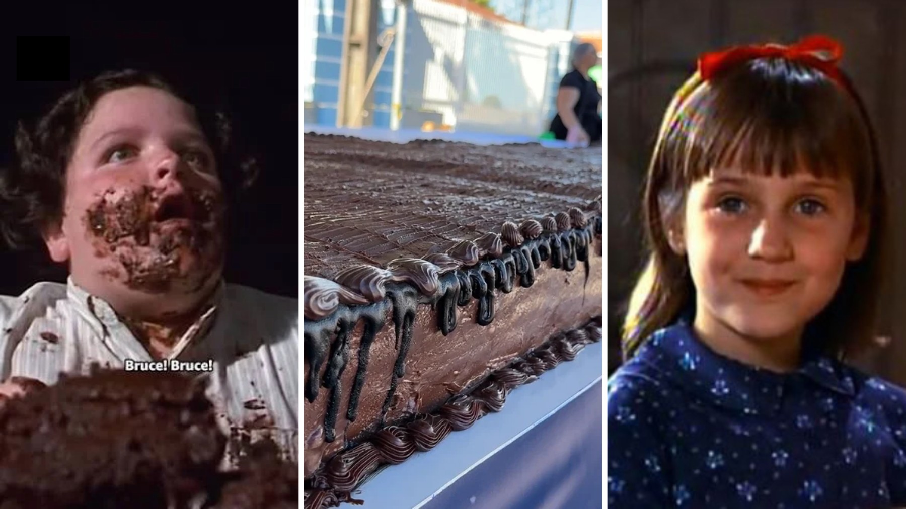 Bolo gigante de 2 toneladas com calda despejada com mangueiras e guindaste no Paraná foi inspirado no filme 'Matilda'