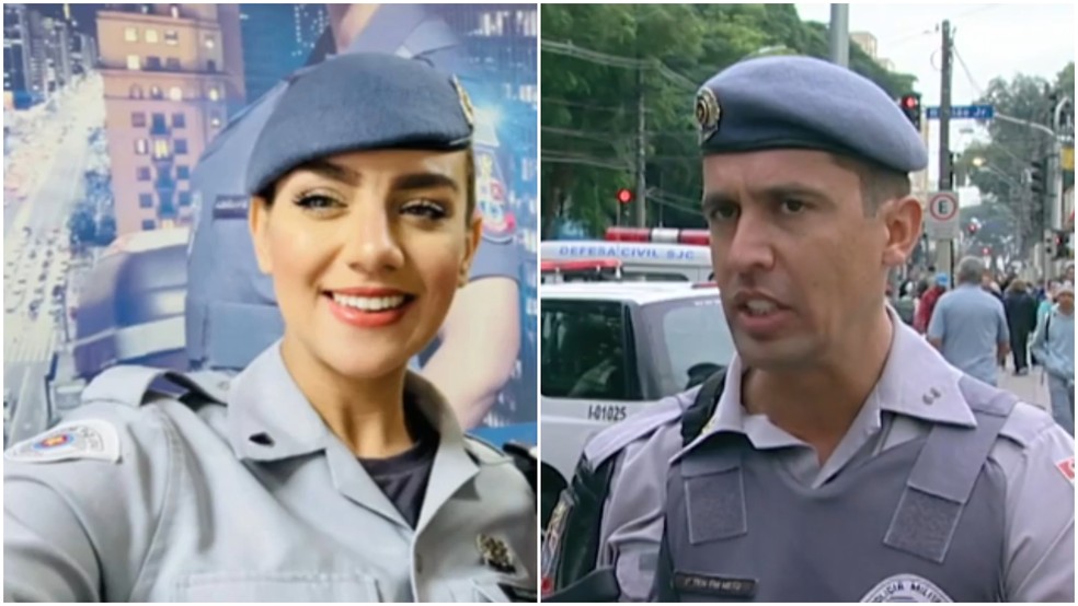 A soldado da PM Gisele Alves Santana era casada com o tenente-coronel da PM Geraldo Leite Rosa Neto — Foto: Montagem/g1