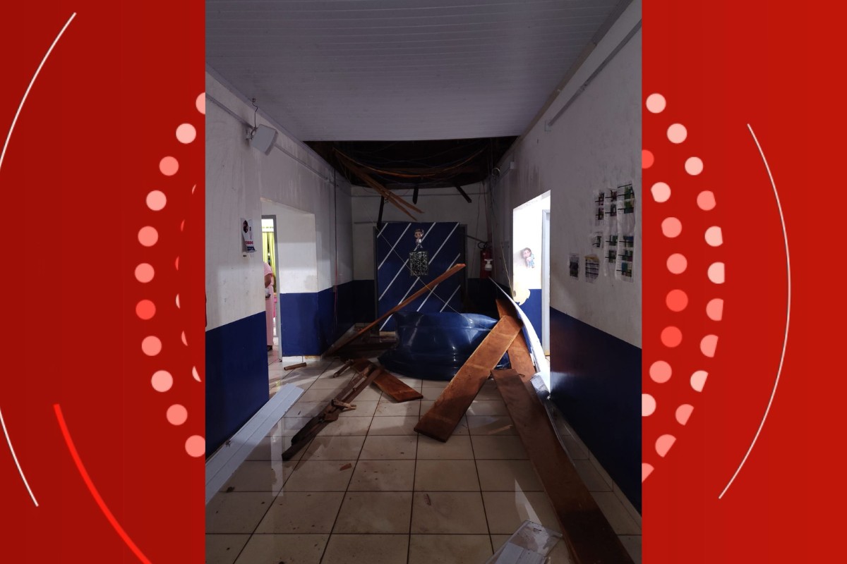 VÍDEO: caixa d'água cai dentro de escola à noite e assusta funcionários em MT