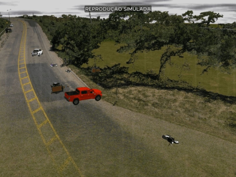 Simulação mostra como caminonete de Talysson Duarte atingiu as vítimas na Via Verde — Foto: Reprodução