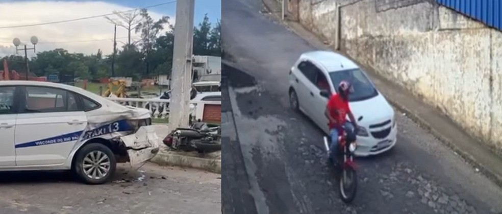 Carro descontrolado atingiu vários veículos em Visconde do Rio Branco — Foto: Reprodução
