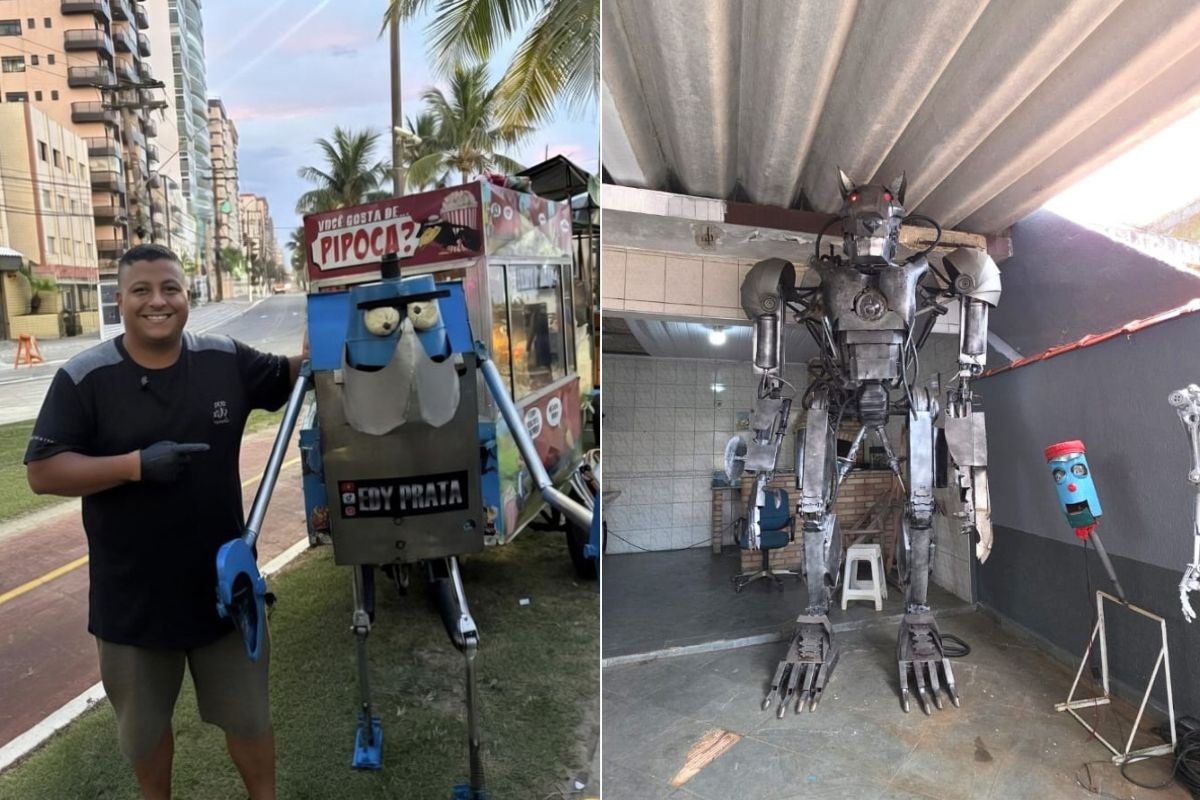 Pipoqueiro cria robô ajudante com materiais recicláveis e triplica vendas no litoral de SP; VÍDEO