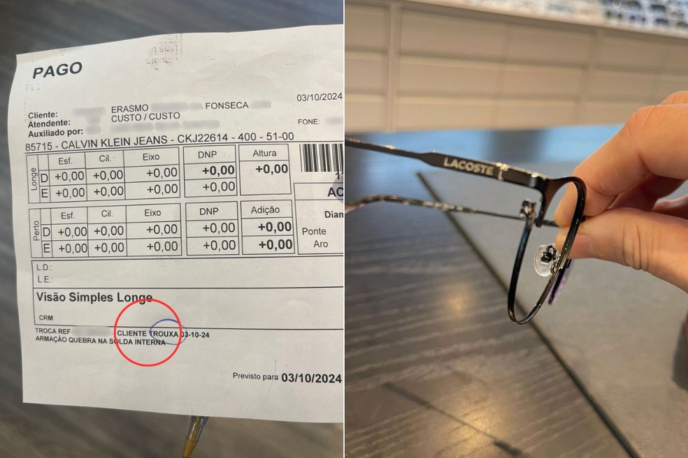 Advogado foi chamado de 'cliente trouxa' após exigir troca de produto em ótica em Santos (SP) — Foto: Arquivo pessoal