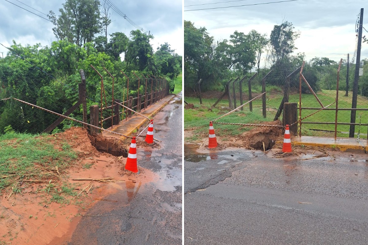 Chuvas agravam erosão em ponte de Martinópolis e trecho é isolado; região soma cratera em estrada e casa alagada