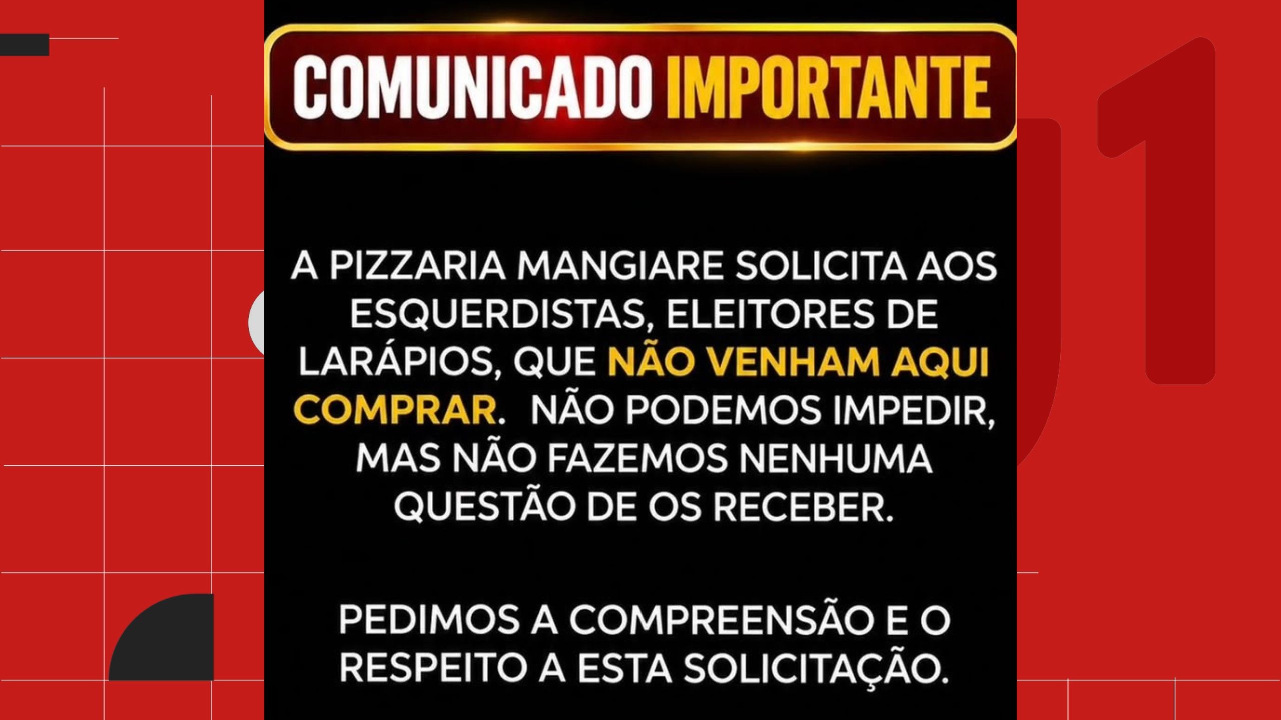 João Pessoa pizzeria investigated after rejecting left-wing customers