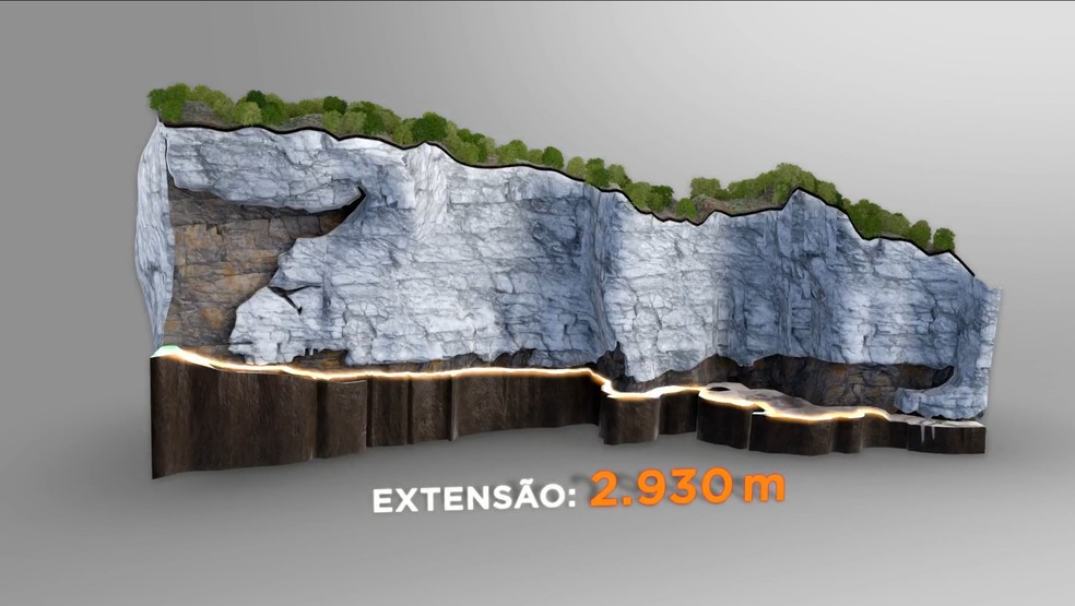 Imagem mostra a extensão da caverna. — Foto: Reprodução/TV Globo/Fantástico