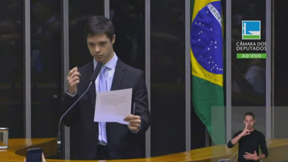 João Vitor discursou na Câmara dos Deputados para falar sobre inclusão — Foto: Reprodução/Jornal Hoje