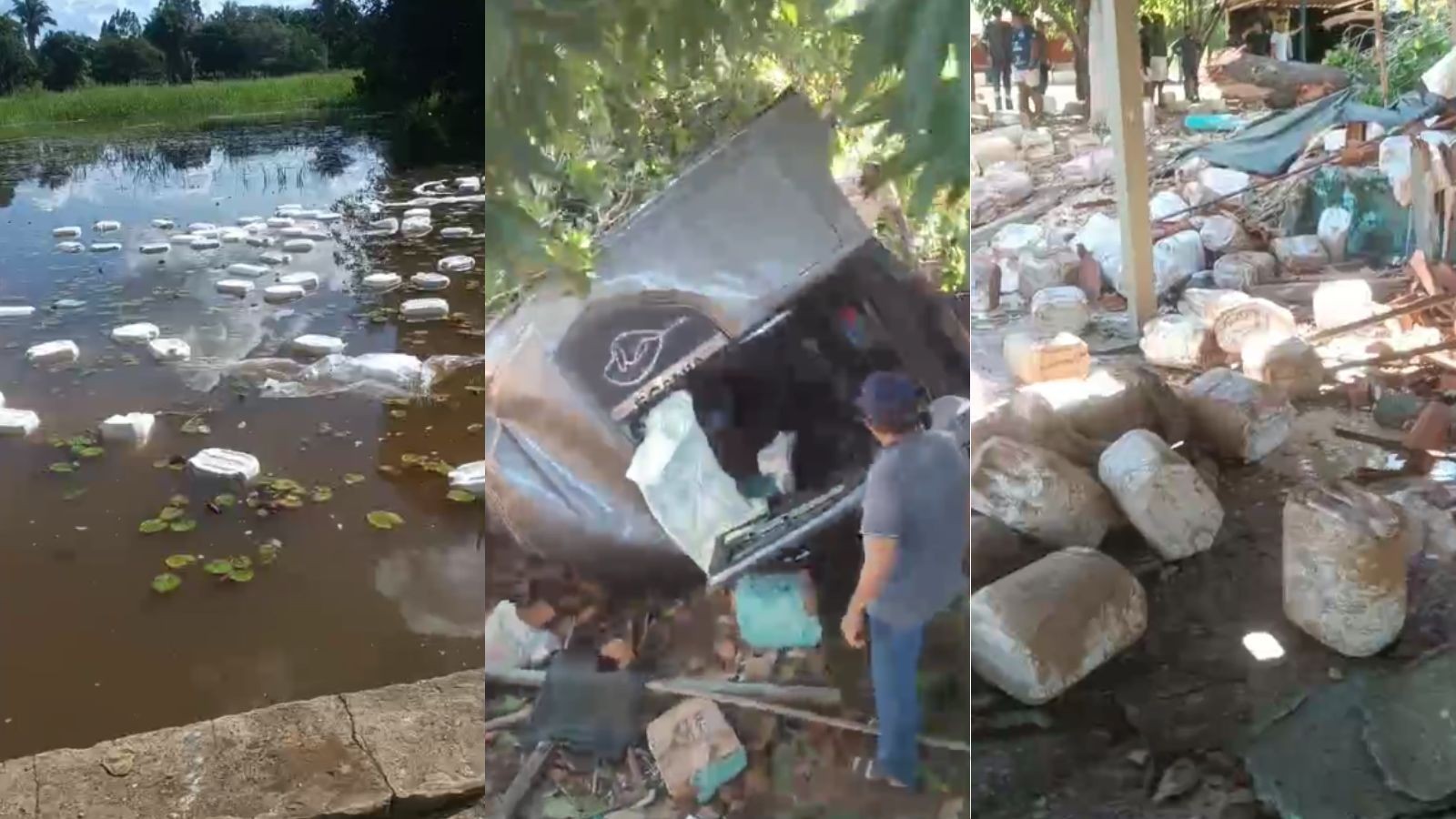 Galões de veneno caem em balneário e matam peixes no Piauí após caminhão tombar; motorista morreu no acidente