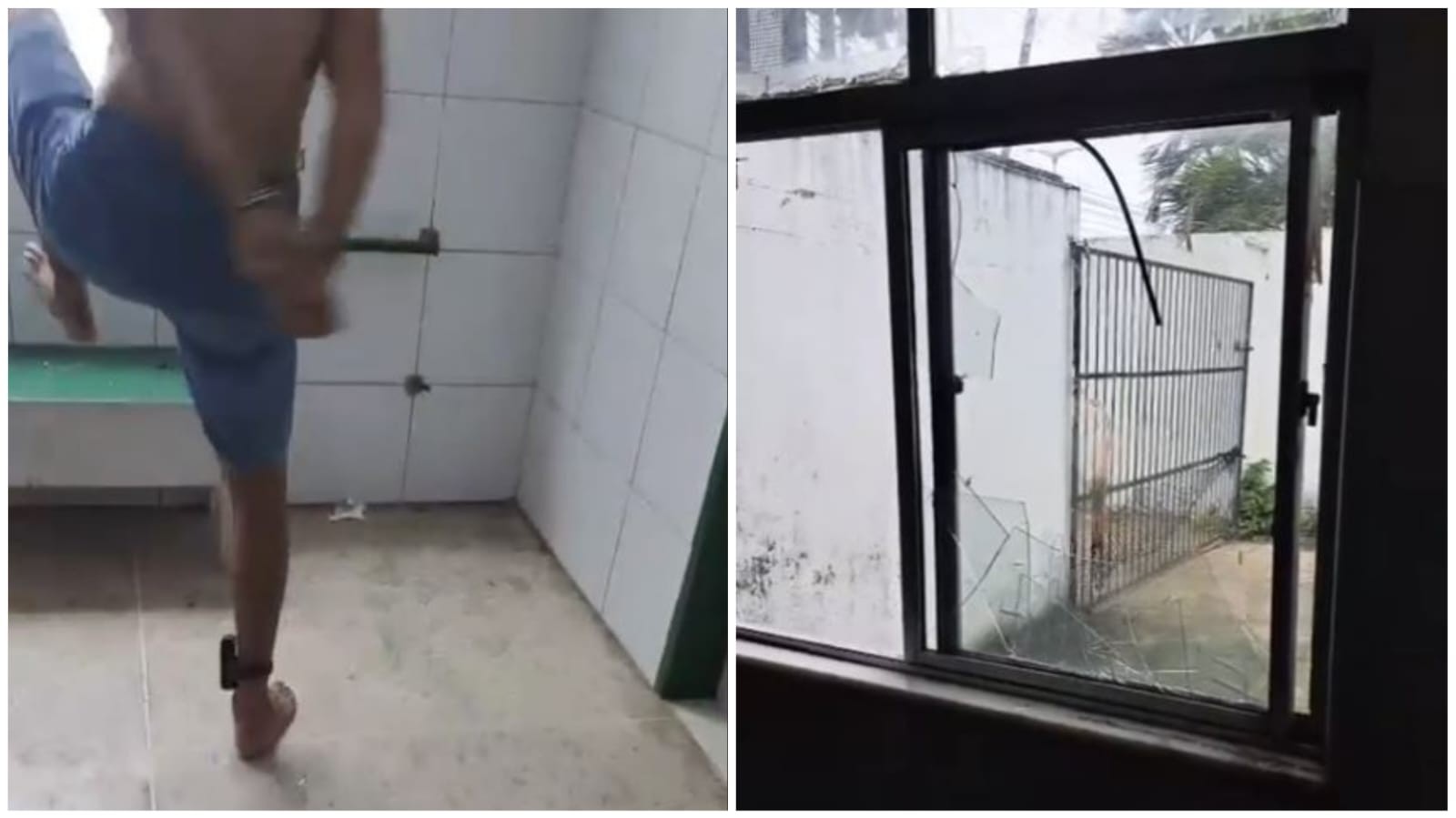 Vídeo: Preso tenta fugir de delegacia pulando a janela, bate cabeça em vidro e é contido por policiais