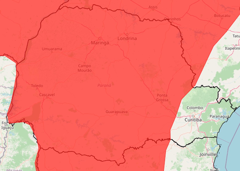 Regiões afetadas pela onda de calor no Paraná — Foto: Inmet
