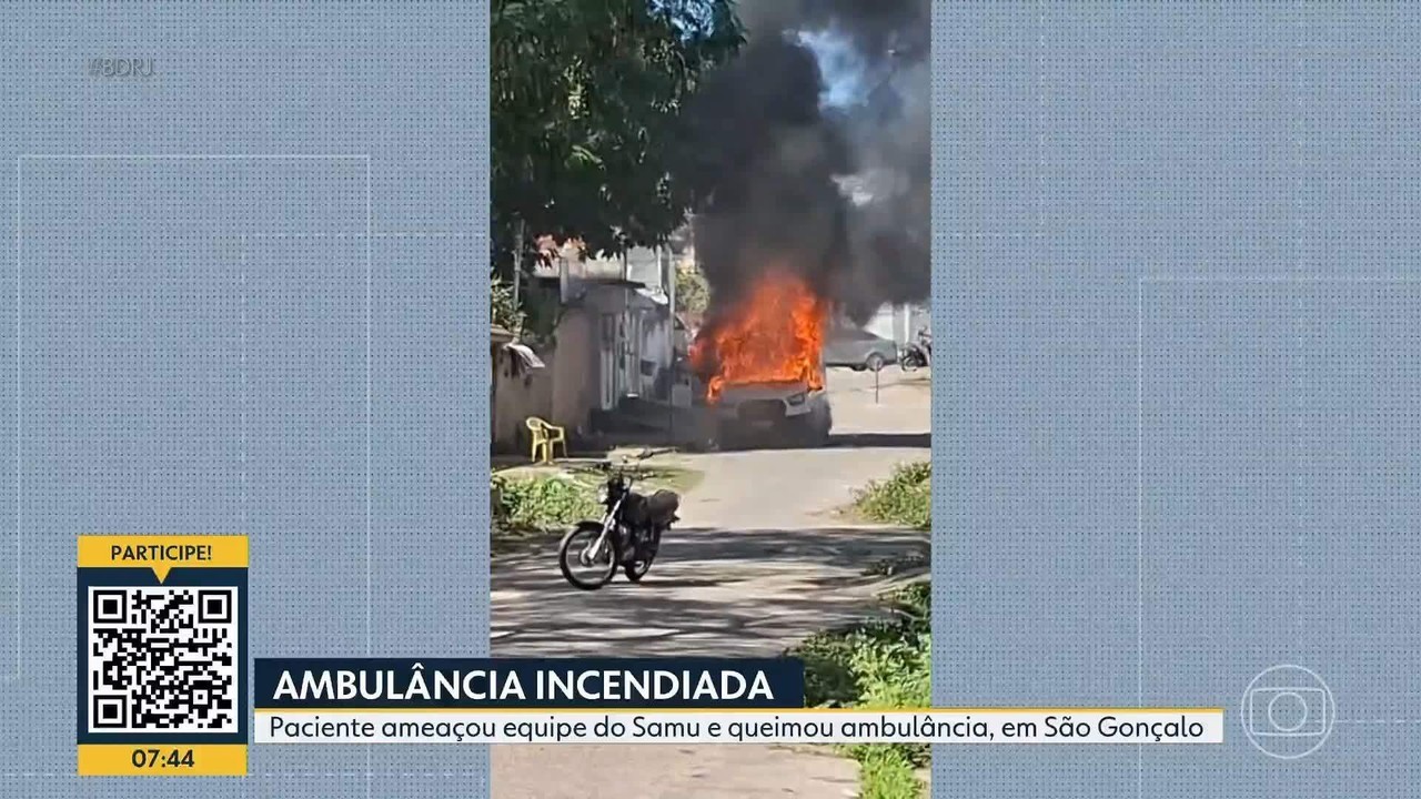 Paciente depreda e ateia fogo em ambulância do Samu em São Gonçalo, Região Metropolitana do RJ
