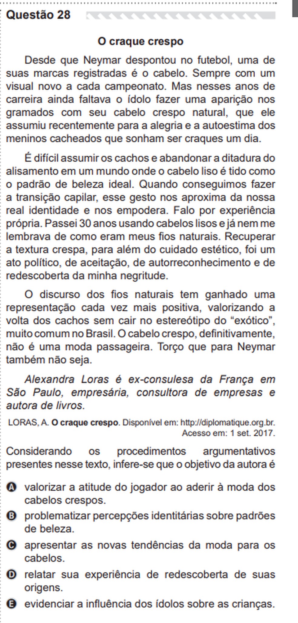 Questão 28 da reaplicação do Enem 2020 cita Neymar. — Foto: Enem/Inep