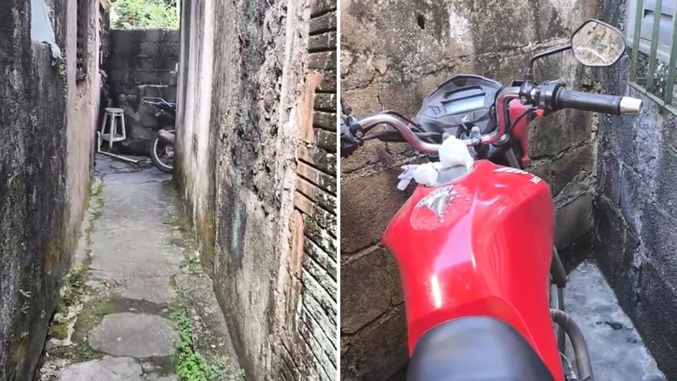 PM flagraram menores com a motocicleta furtada já sendo desmontada no quintal de uma residência. — Foto: Reprodução