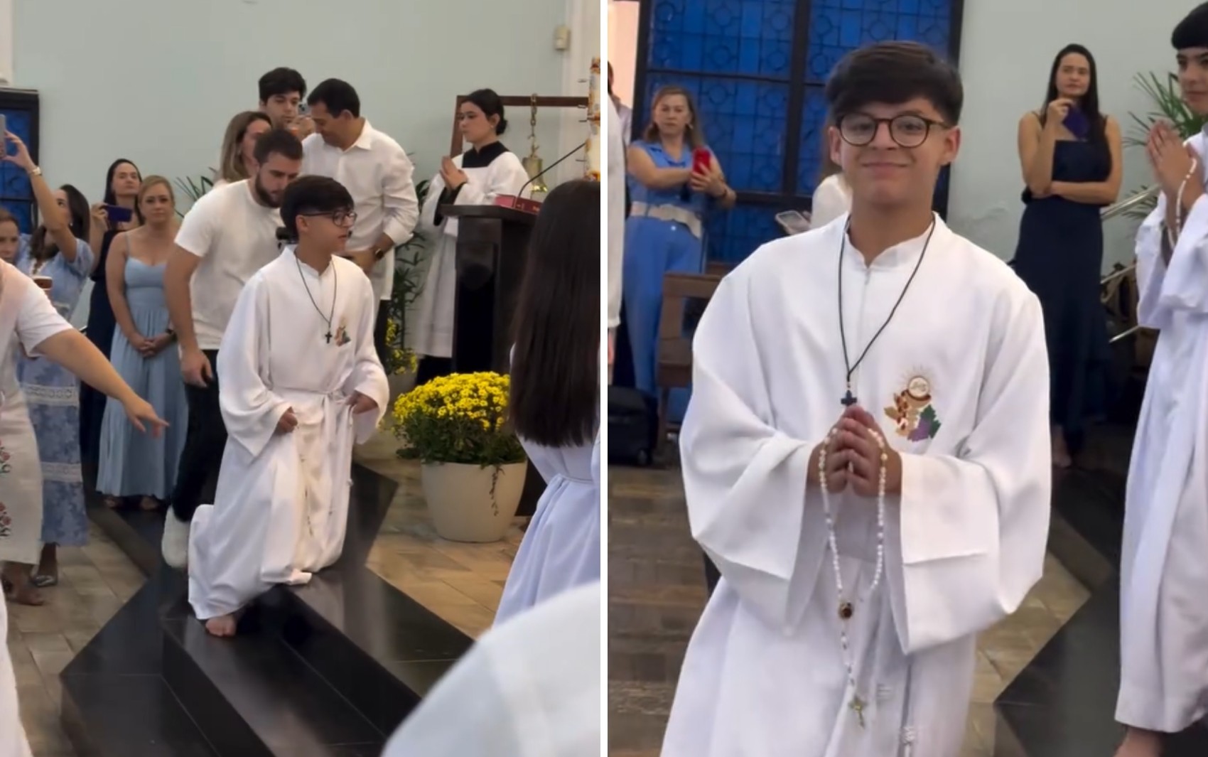Filho de Cristiano Araújo aparece em foto da Primeira Comunhão e semelhança com o pai impressiona seguidores