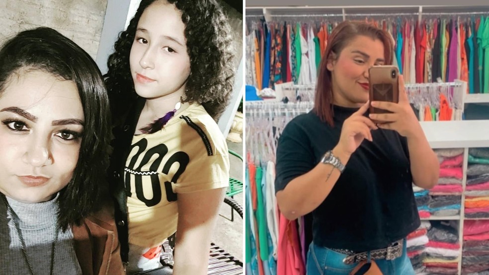 À esquerda, a servidora pública Simone de Souza Rodrigues, de 38 anos, e a filha dela, a estudante Yasmim Letícia Rodrigues de Souza, de 14. À direita, Nadia Helaine Marques Alexandre Neta, de 25 anos. As três morreram em um acidente na GO-480, em Rialma, Goiás — Foto: Reprodução/Redes sociais