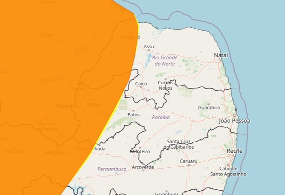 Inmet emite dois alertas de chuvas intensas para mais de 60 cidades do Sertão da PB — Foto: Divulgação/Inmet