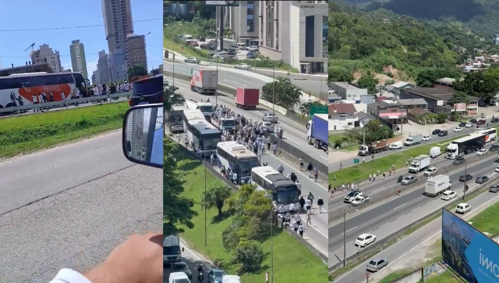 Briga entre torcidas tem correria, confusão e BR-101 fechada em SC | G1