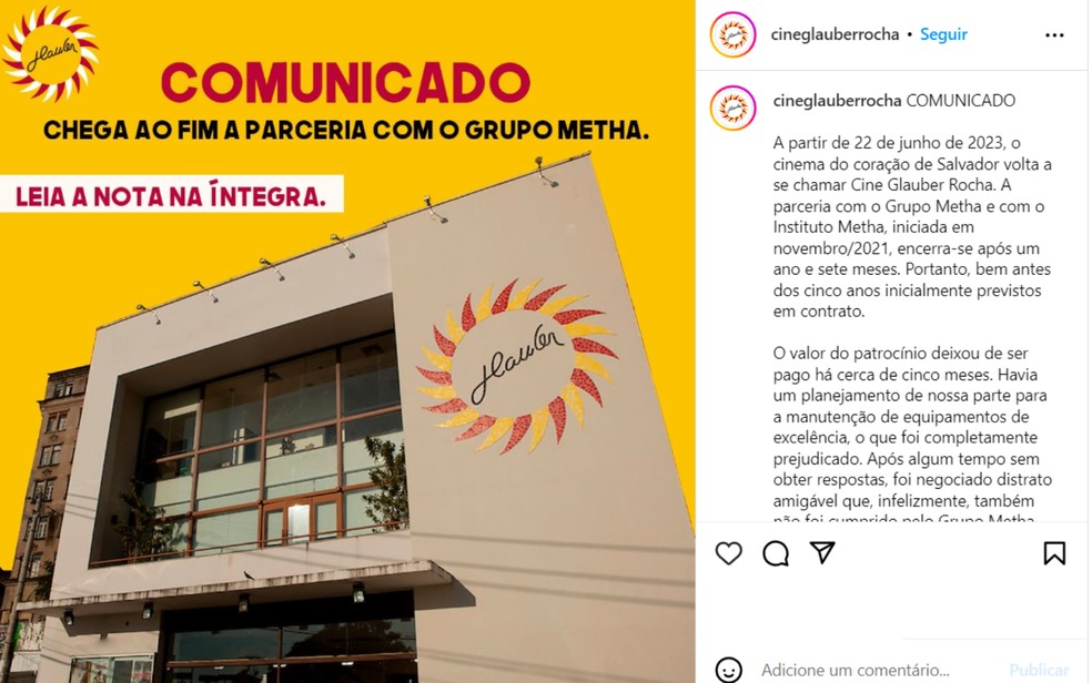 Comunicado foi publicado nesta quinta (22) — Foto: Redes sociais
