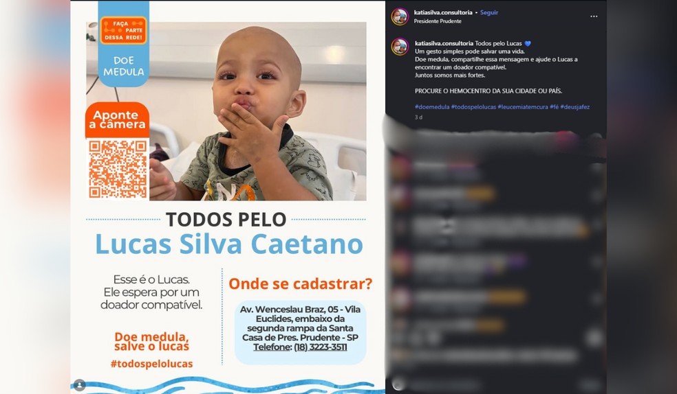 Com apenas 2 anos, criança precisa de doador de medula e família mobiliza campanha no interior de SP — Foto: Redes Sociais/Reprodução