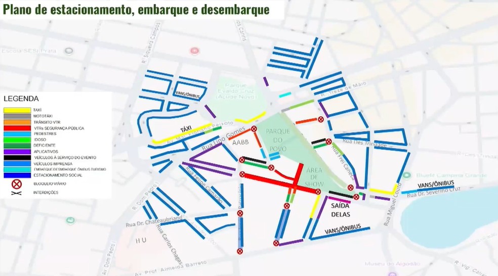 Plano de estacionamento, embarque e desembarque São João de Campina Grande — Foto: Foto: Reprodução TV Cabo Branco.