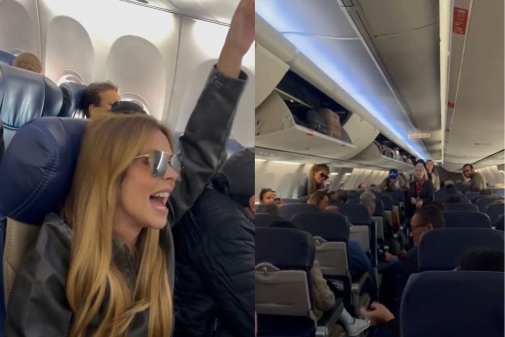 Mari cantando durante voo a pedido de fã — Foto: Redes Sociais