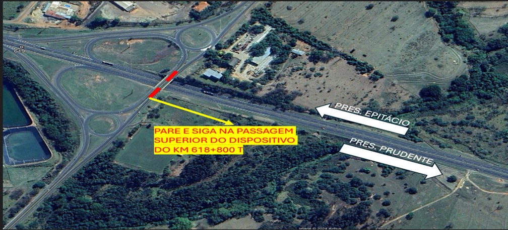 Obras de manutenção de viaduto adotam sistema Pare e Siga na SP-270, em Presidente Venceslau — Foto: Cart