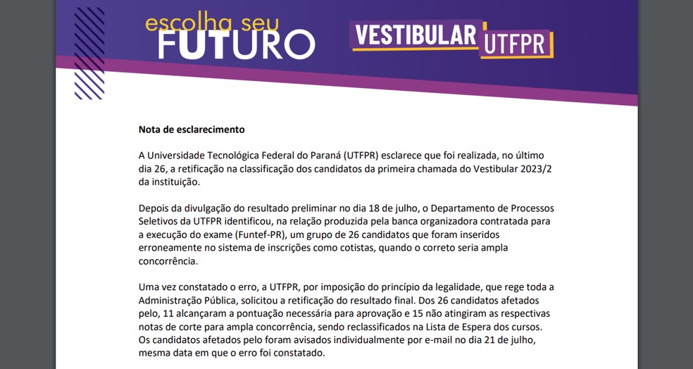 Notas de corte Sisu UTFPR 2023: consulte simulado de todos os cursos