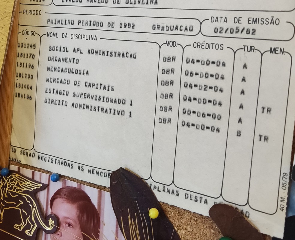 Histórico Escolar da UnB da década de 1980 — Foto: Rafael Holanda/g1