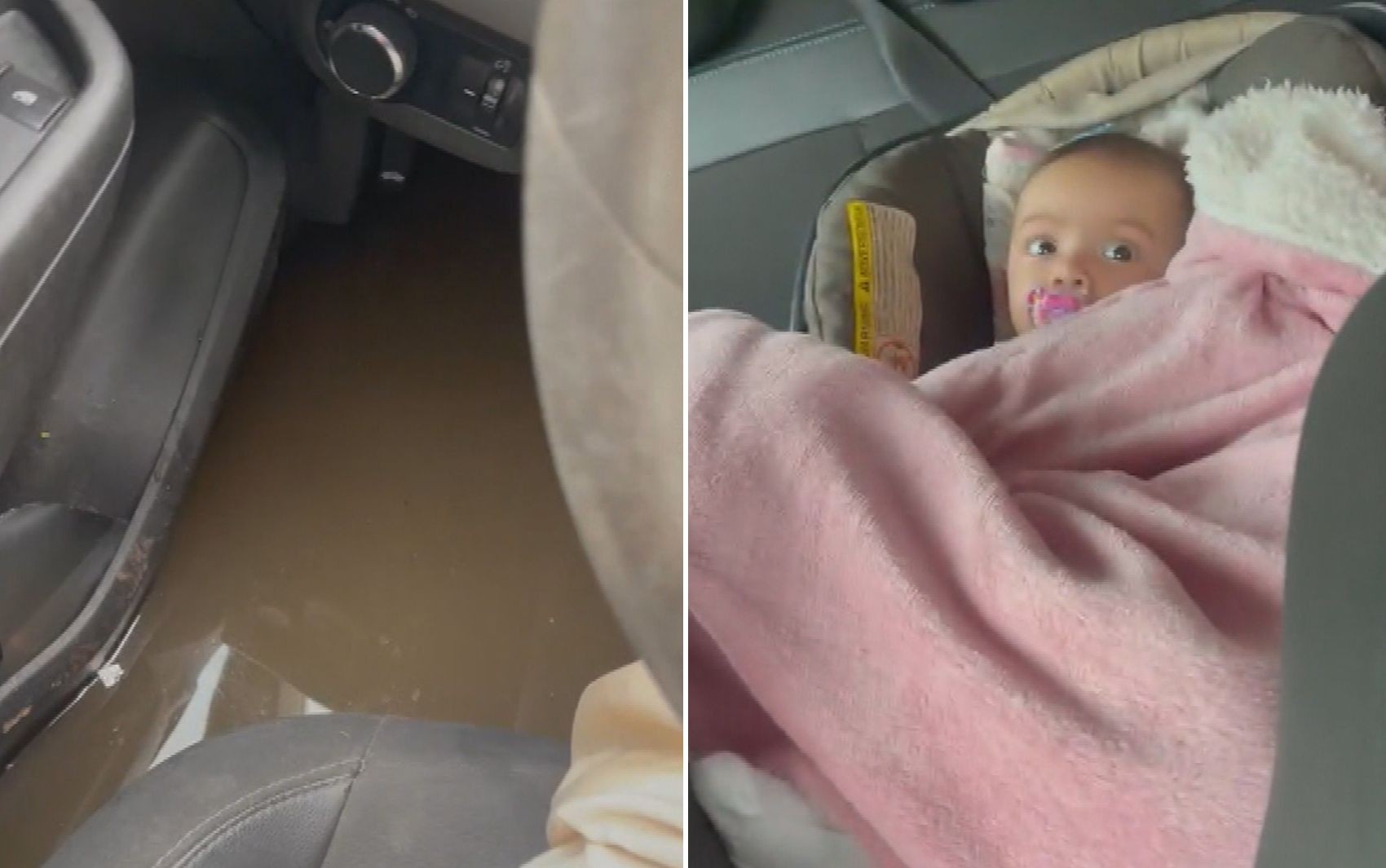 Mãe e bebê ficam presos dentro de carro durante alagamento em Goiânia; vídeo