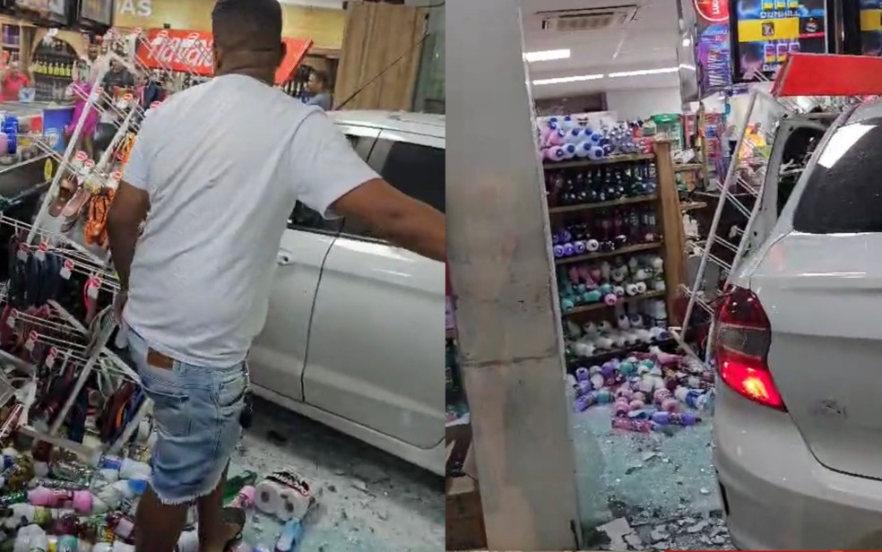 Carro invade loja de conveniência e posto de combustível e deixa nove pessoas feridas em Salvador — Foto: Reprodução/Redes Sociais
