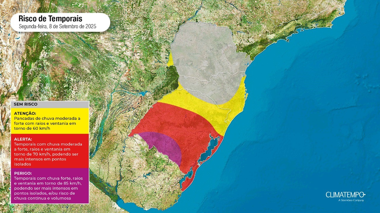 Ciclone no RS: previsão indica risco de temporais com rajadas de vento de até 85 km/h
